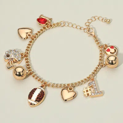 Fashnzfab Heart Smile Number One Football Charm Station Bracelet - Brown, Gold