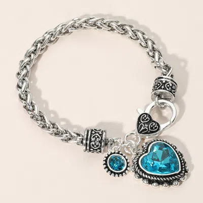 Fashnzfab Heart Stone Charm Bracelet Antique Silver, Aqua