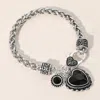 Fashnzfab Heart Stone Charm Bracelet Antique Silver, Black In Multi