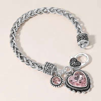 Fashnzfab Heart Stone Charm Bracelet In Silver