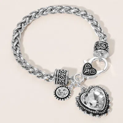 Fashnzfab Heart Stone Charm Bracelet In Silver