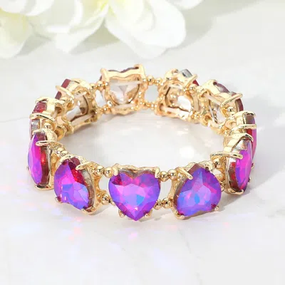 Fashnzfab Heart Stone Cluster Beaded Stretch Evening Bracelet In Brown