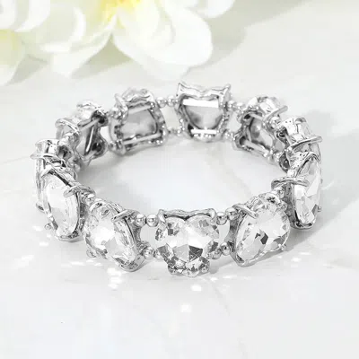 Fashnzfab Heart Stone Cluster Beaded Stretch Evening Bracelet In Brown