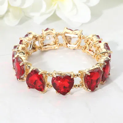 Fashnzfab Heart Stone Cluster Beaded Stretch Evening Bracelet In Gold