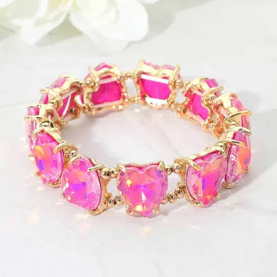 Fashnzfab Heart Stone Cluster Beaded Stretch Evening Bracelet In Pink