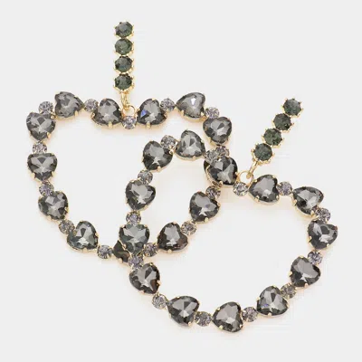 Fashnzfab Heart Stone Cluster Dangle Earrings - Black Diamond In Gray