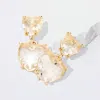 Fashnzfab Heart Stone Cluster Dangle Earrings - Gold In Brown