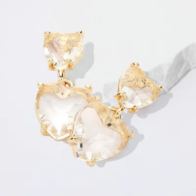 Fashnzfab Heart Stone Cluster Dangle Earrings - Gold In Brown