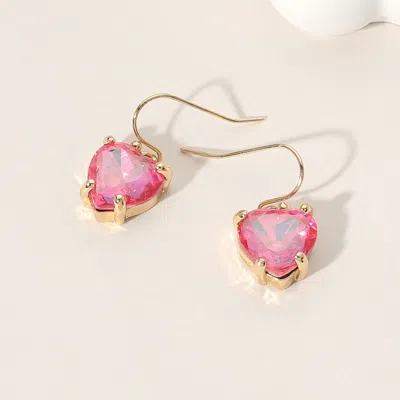 Fashnzfab Heart Stone Cluster Dangle Earrings - Gold, Pink