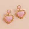 Fashnzfab Heart Stone Cluster Dangle Earrings - Pink In Gold