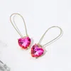Fashnzfab Heart Stone Cluster Dangle Earrings In Pink