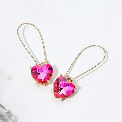 Fashnzfab Heart Stone Cluster Dangle Earrings In Pink