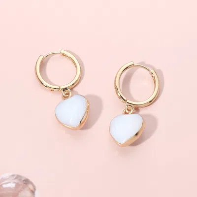 Fashnzfab Heart Stone Cluster Dangle Mini Huggie Hoop Earrings - Opal In Gold