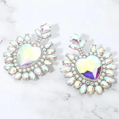 Fashnzfab Heart Stone Cluster Embellished Drop Statement Earrings In Green