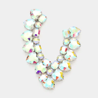 Fashnzfab Heart Stone Cluster Evening Earrings - Ab, Rhodium In Metallic