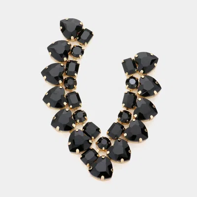 Fashnzfab Heart Stone Cluster Evening Earrings - Black, Gold