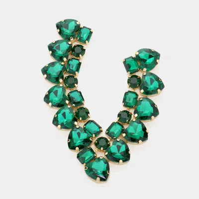 Fashnzfab Heart Stone Cluster Evening Earrings - Emerald, Gold In Green