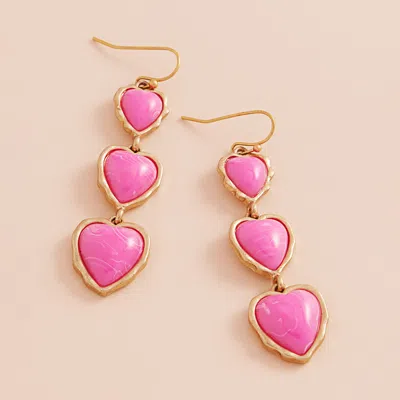 Fashnzfab Heart Stone Cluster Link Dropdown Dangle Earrings - Pink