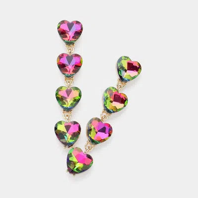 Fashnzfab Heart Stone Cluster Link Dropdown Evening Earrings In Gold