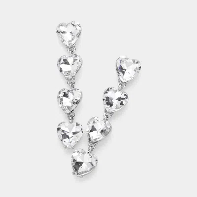 Fashnzfab Heart Stone Cluster Link Dropdown Evening Earrings In Silver