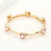Fashnzfab Heart Stone Cluster Pointed Stretch Bracelet Pink In Gold