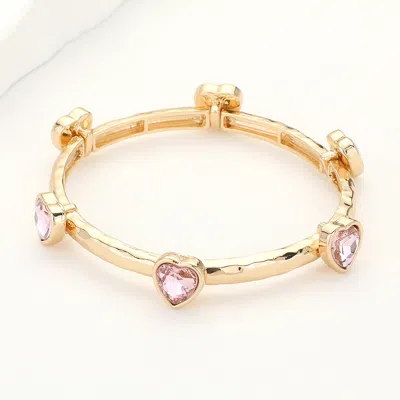 Fashnzfab Heart Stone Cluster Pointed Stretch Bracelet Pink In Gold
