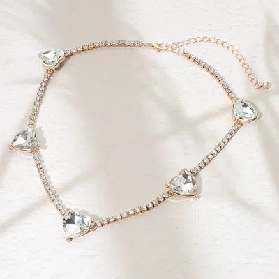 Fashnzfab Heart Stone Cluster Station Tennis Chain Necklace In Multi