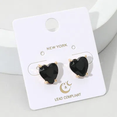 Fashnzfab Heart Stone Cushion Stud Earrings In Black