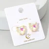 Fashnzfab Heart Stone Cushion Stud Earrings In Gold