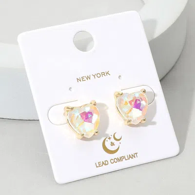 Fashnzfab Heart Stone Cushion Stud Earrings In Gold