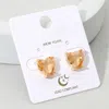 Fashnzfab Heart Stone Cushion Stud Earrings In Gold