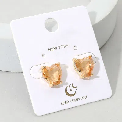 Fashnzfab Heart Stone Cushion Stud Earrings In Gold