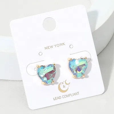 Fashnzfab Heart Stone Cushion Stud Earrings In Blue