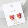 Fashnzfab Heart Stone Cushion Stud Earrings In Pink