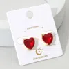 Fashnzfab Heart Stone Cushion Stud Earrings In Red