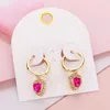 Fashnzfab Heart Stone Dangle Huggie Hoop Earrings In Pink