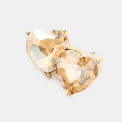 Fashnzfab Heart Stone Evening Stud Earrings In Gold