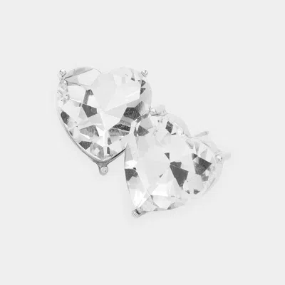 Fashnzfab Heart Stone Evening Stud Earrings In White