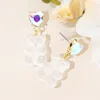 Fashnzfab Heart Stone Gummy Bear Dangle Earrings - Clear, Gold In Gold