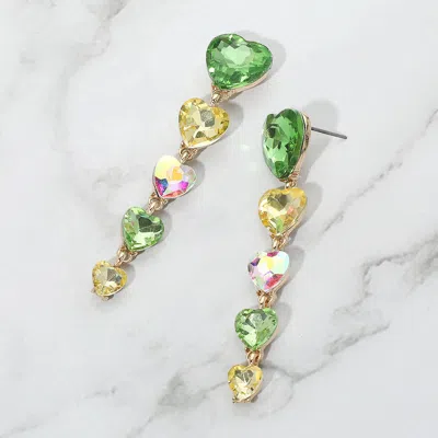 Fashnzfab Heart Stone Link Dangle Evening Earrings - Green, Multi In Gold
