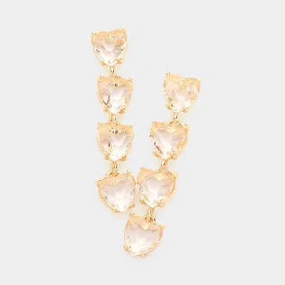 Fashnzfab Heart Stone Link Dangle Evening Earrings In Gold