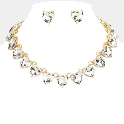 Fashnzfab Heart Stone Link Evening Necklace In Gold