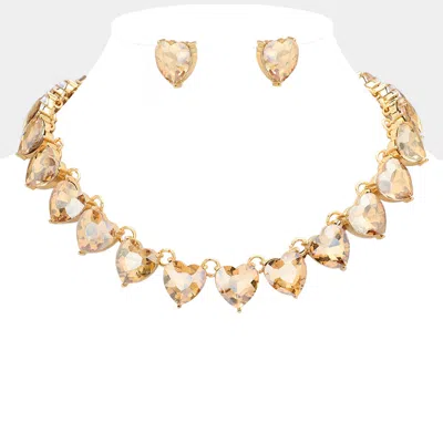 Fashnzfab Heart Stone Link Evening Necklace In Gold