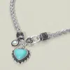 Fashnzfab Heart Stone Pointed Pendant Antique Metal Necklace In Silver