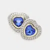 Fashnzfab Heart Stone Pointed Stud Earrings In Blue