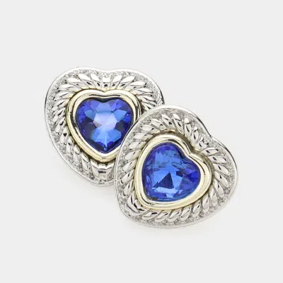 Fashnzfab Heart Stone Pointed Stud Earrings In Blue