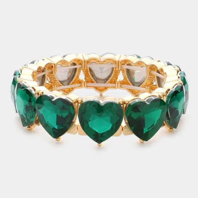 Fashnzfab Heart Stone Stretch Evening Bracelet Emerald In Green
