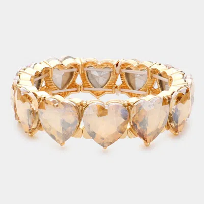 Fashnzfab Heart Stone Stretch Evening Bracelet Lt Col Topaz In Gold
