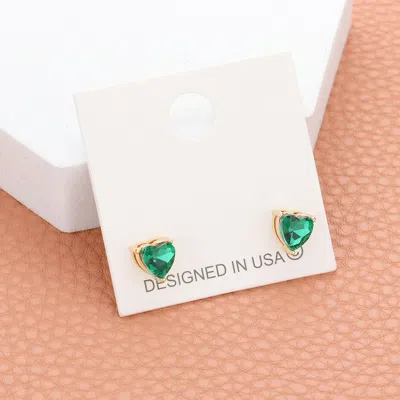 Fashnzfab Heart Stone Stud Earrings - Emerald In Black