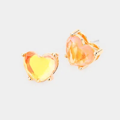 Fashnzfab Heart Stone Stud Earrings In Multi